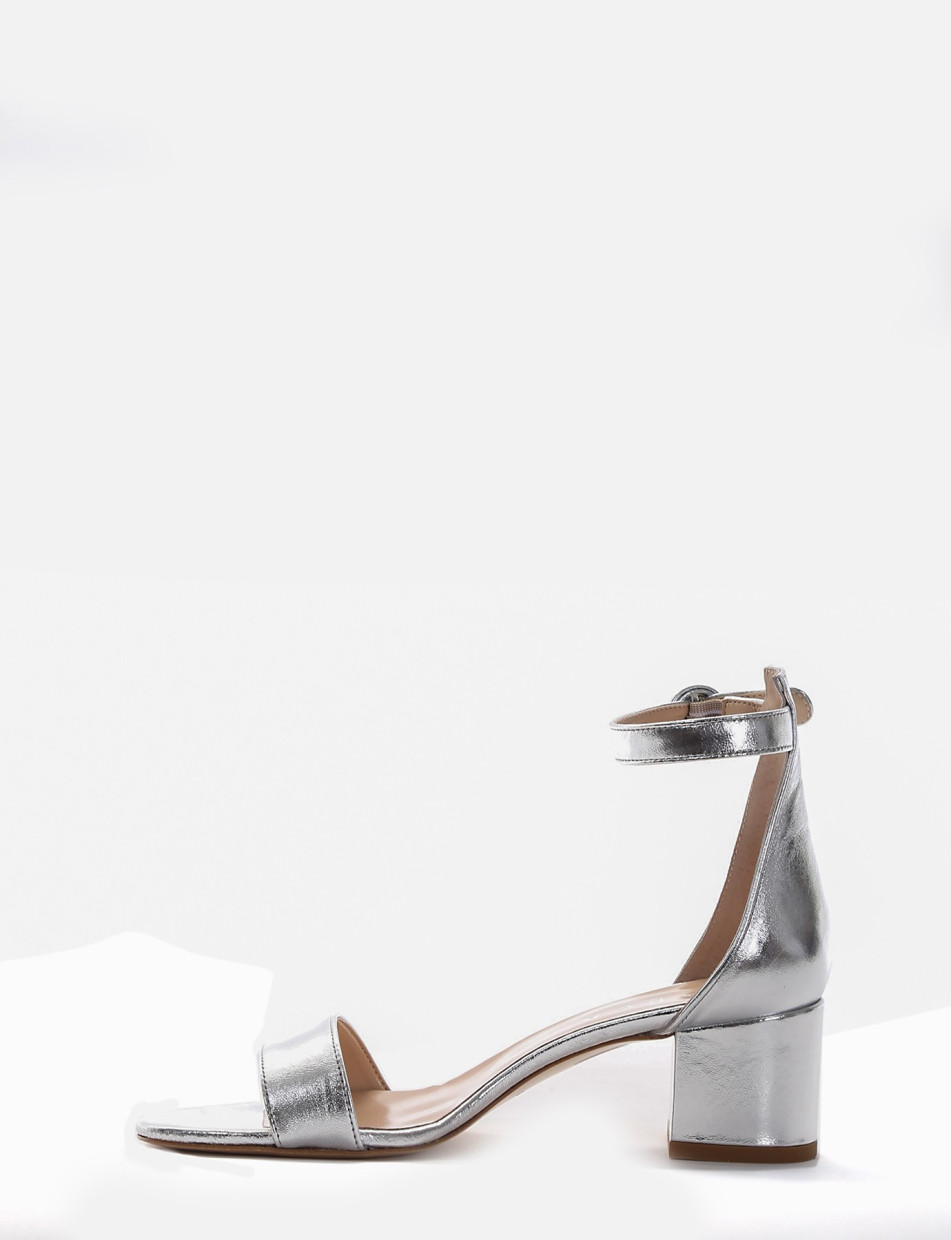 High heel sandals heel 5 cm silver laminated