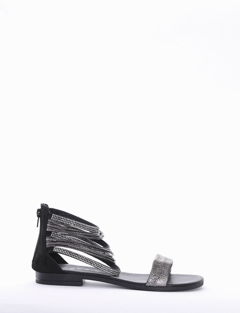 Low heel sandals heel 1 cm black leather