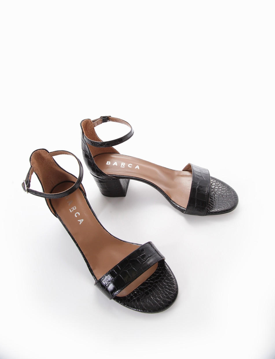 High heel sandals heel 5 cm black coconut