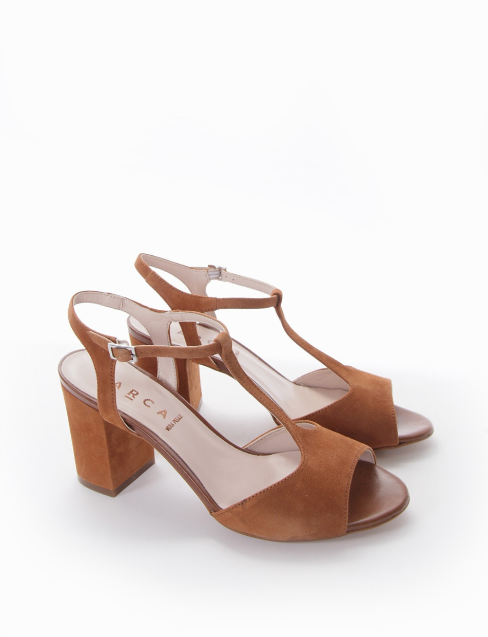 High heel sandals heel 7 cm brown chamois