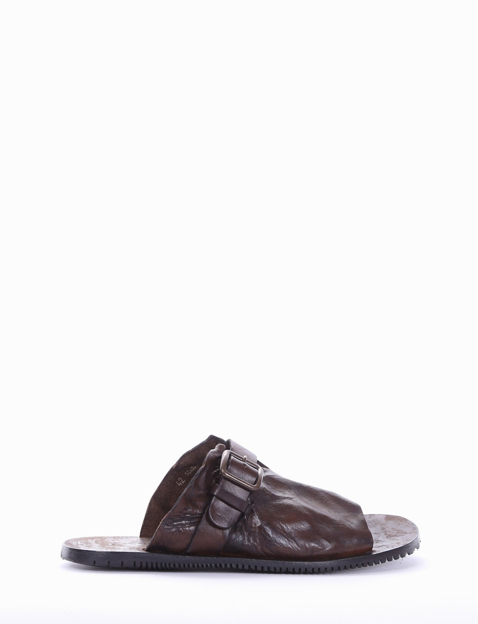 Slippers heel 1 cm dark brown leather