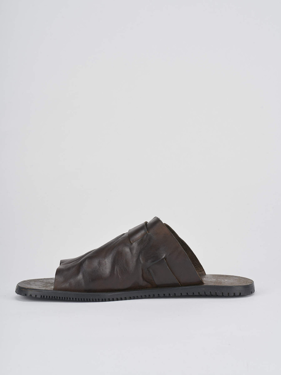 Slippers heel 1 cm dark brown leather