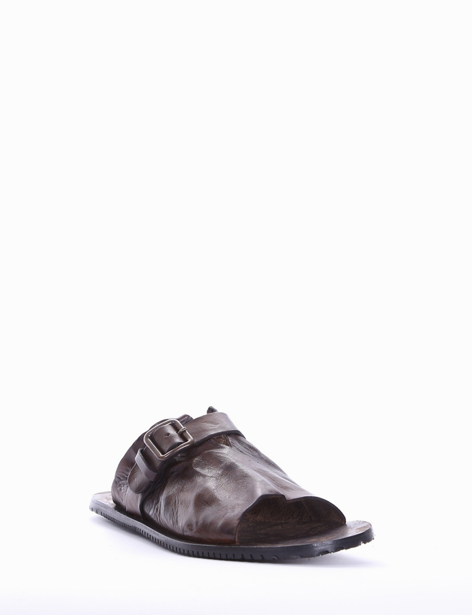 Slippers heel 1 cm dark brown leather