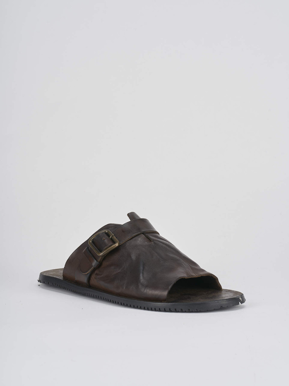 Slippers heel 1 cm dark brown leather