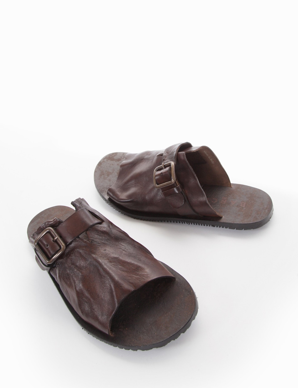Slippers heel 1 cm dark brown leather