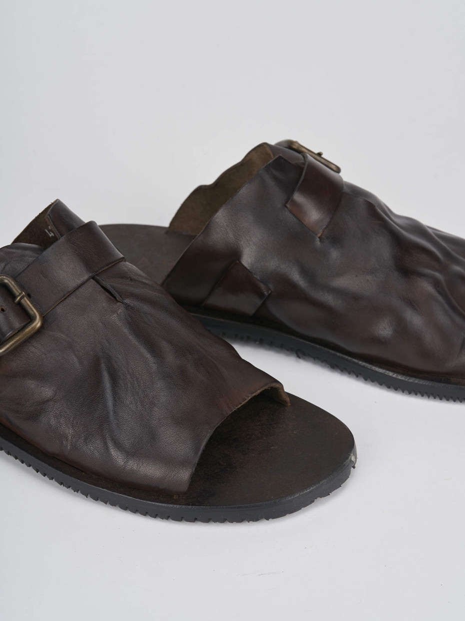 Slippers heel 1 cm dark brown leather