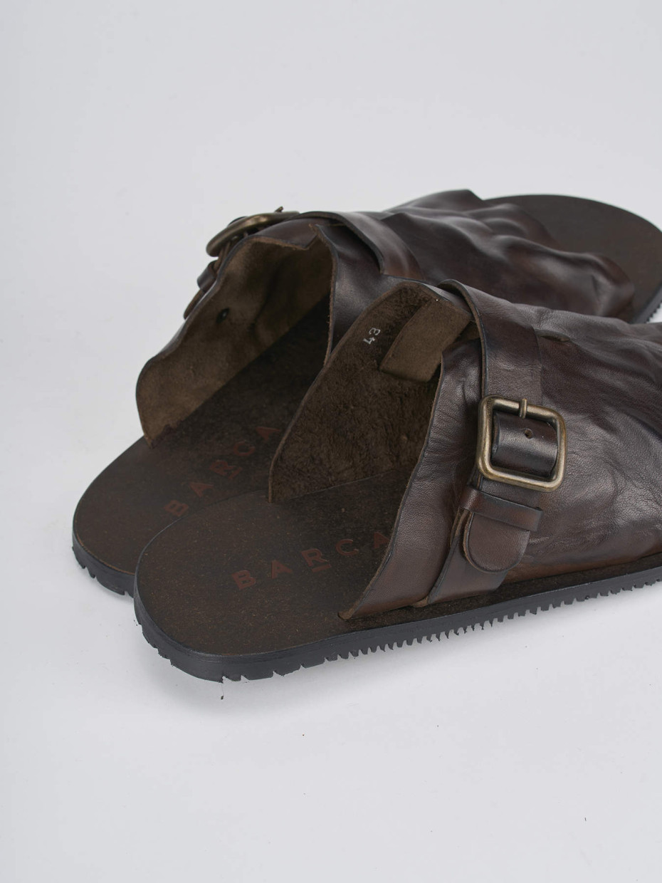 Slippers heel 1 cm dark brown leather