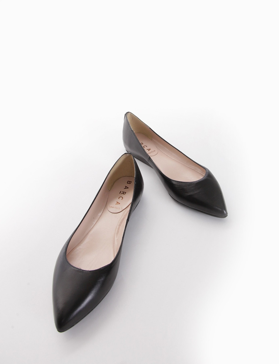 Flat shoes heel 1 cm black leather