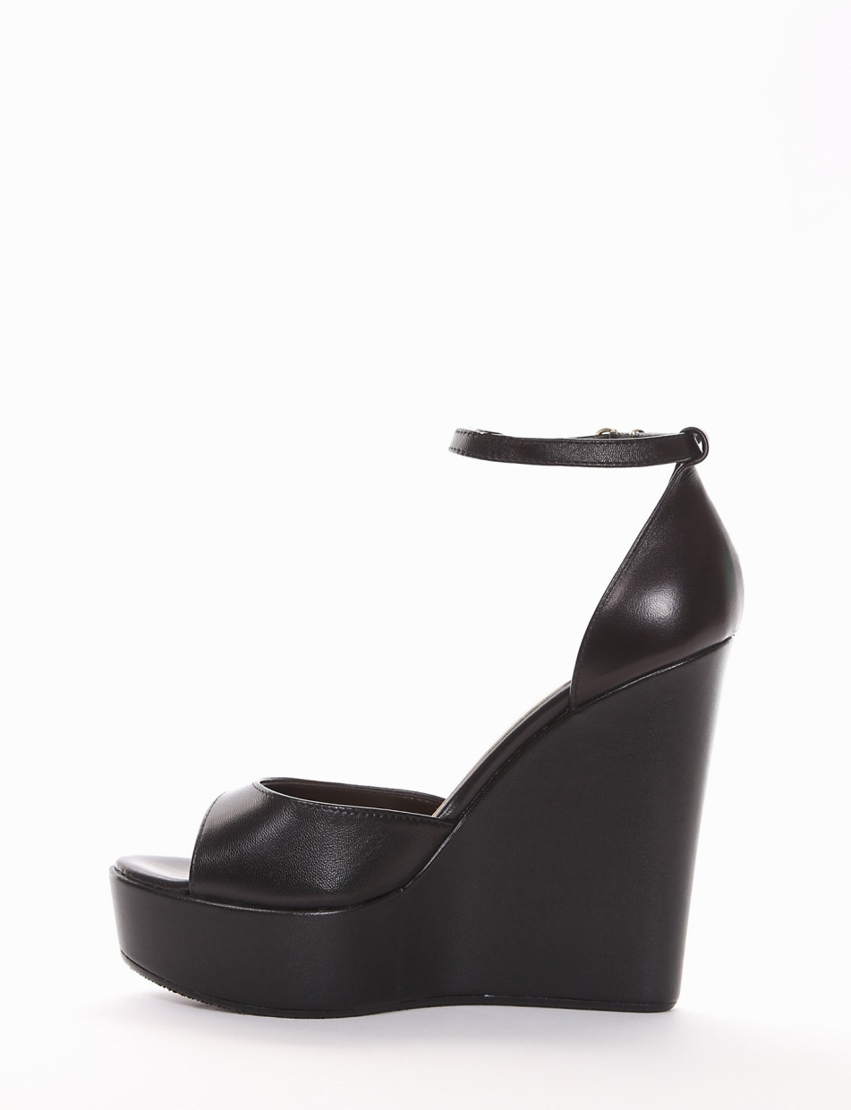 Wedge heels heel 13 cm black leather