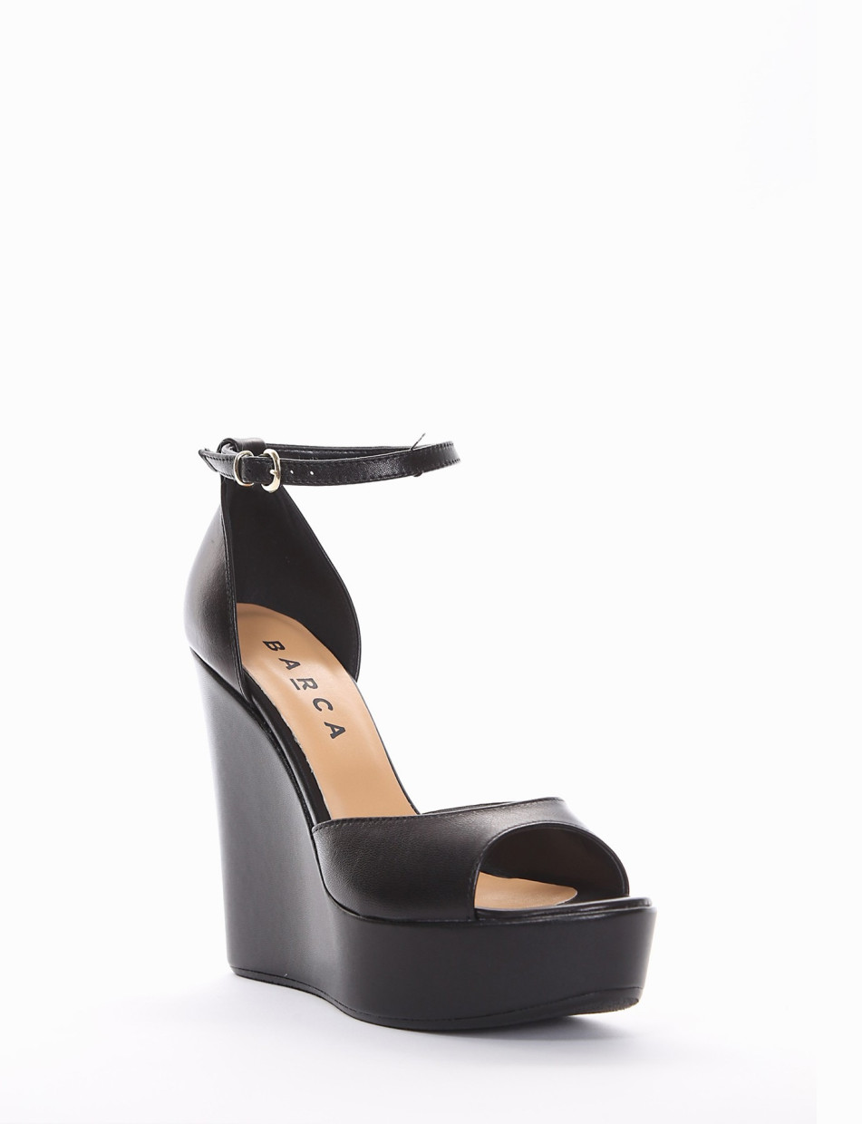 Wedge heels woman heel 13 cm black leather Barca Stores