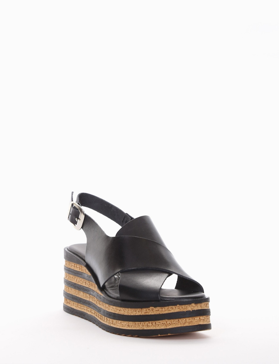 Wedge heels heel 8 cm black leather