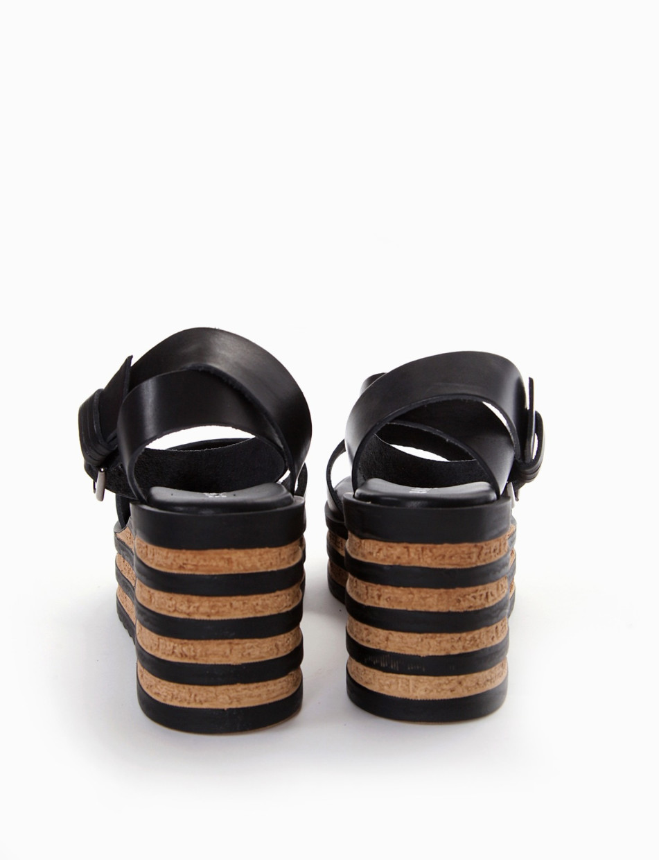 Wedge heels heel 8 cm black leather