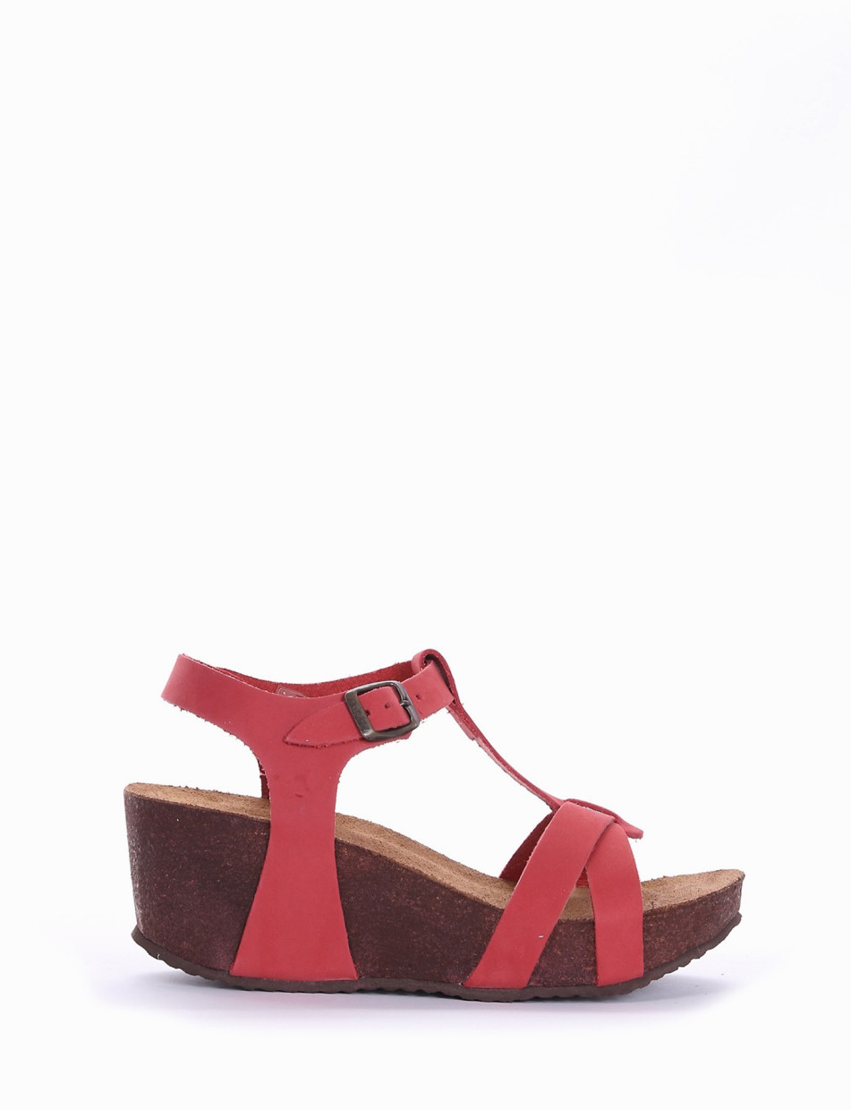 Wedge heels heel 5 cm red leather