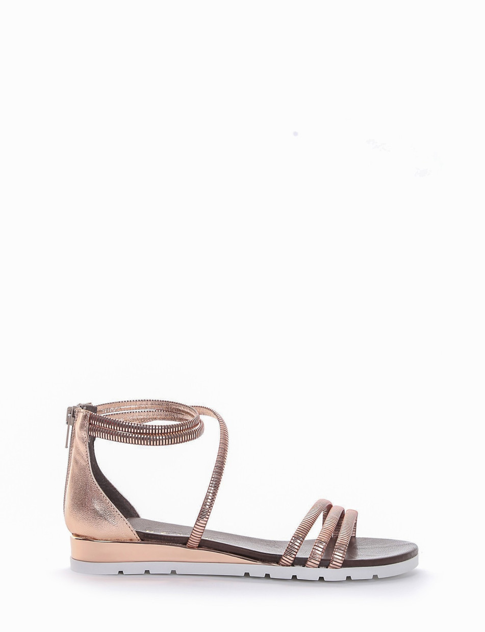 Low heel sandals heel 2 cm copper leather