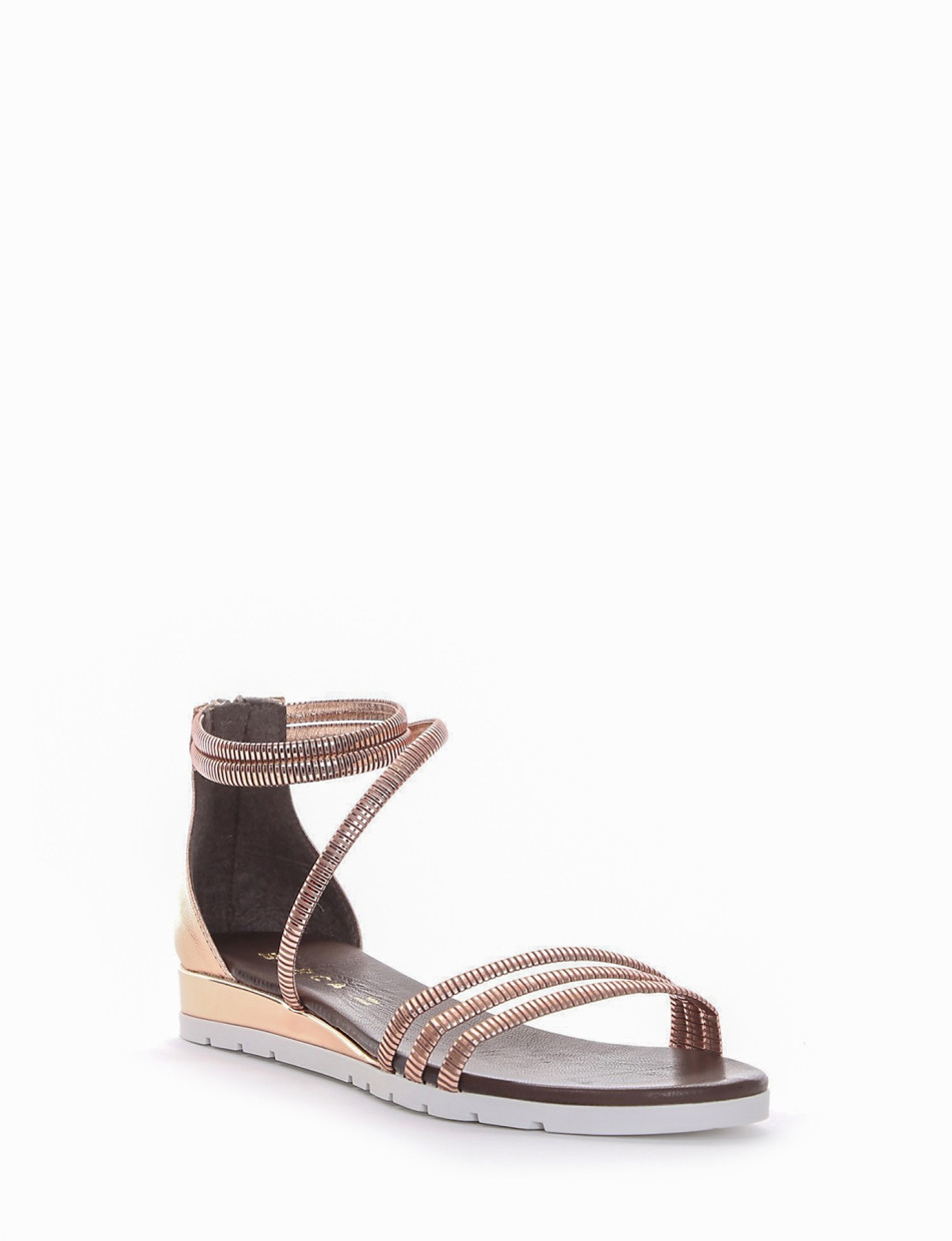 Low heel sandals heel 2 cm copper leather