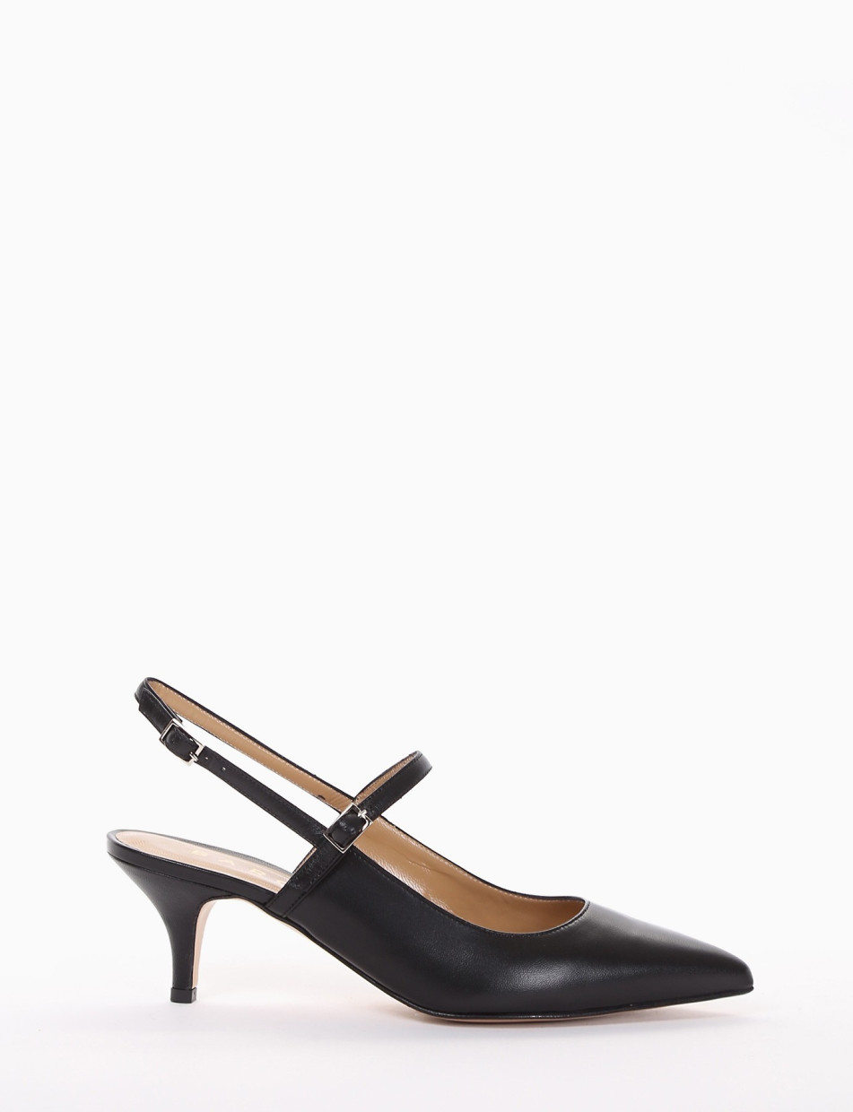 Slingback decoltè tacco 5 cm nero pelle