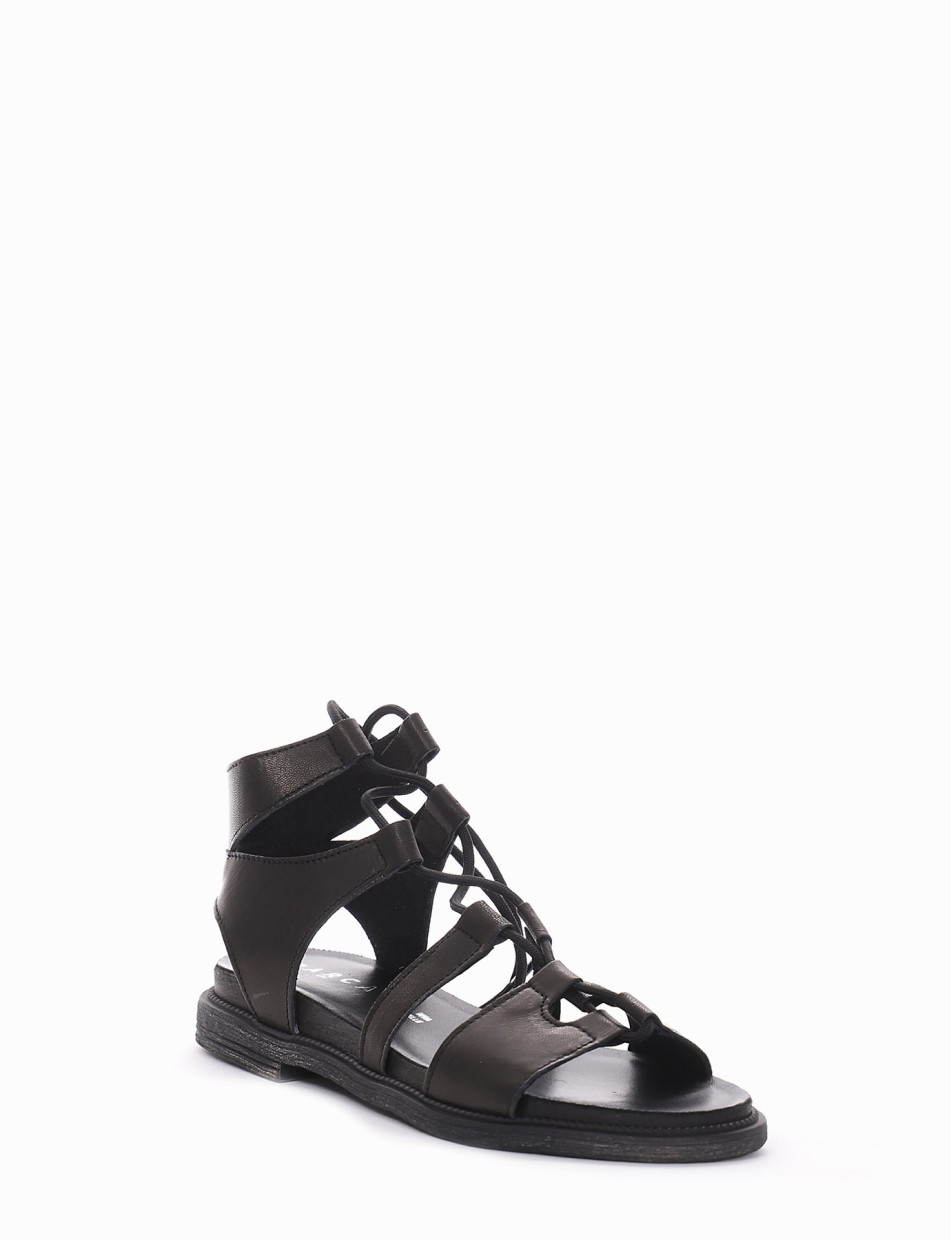 Low heel sandals heel 1 cm black leather