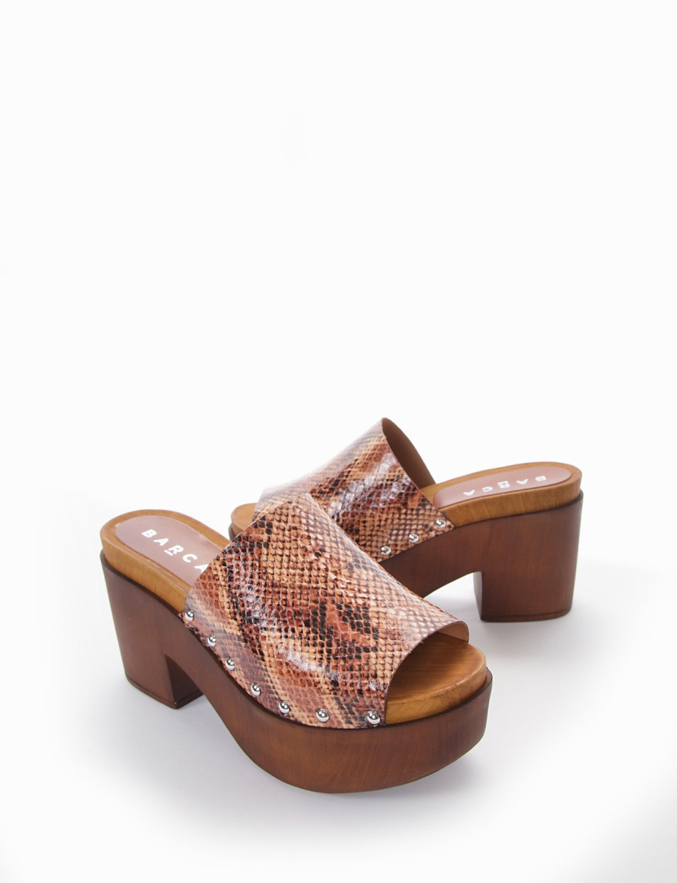 Slippers heel 9 cm brown python