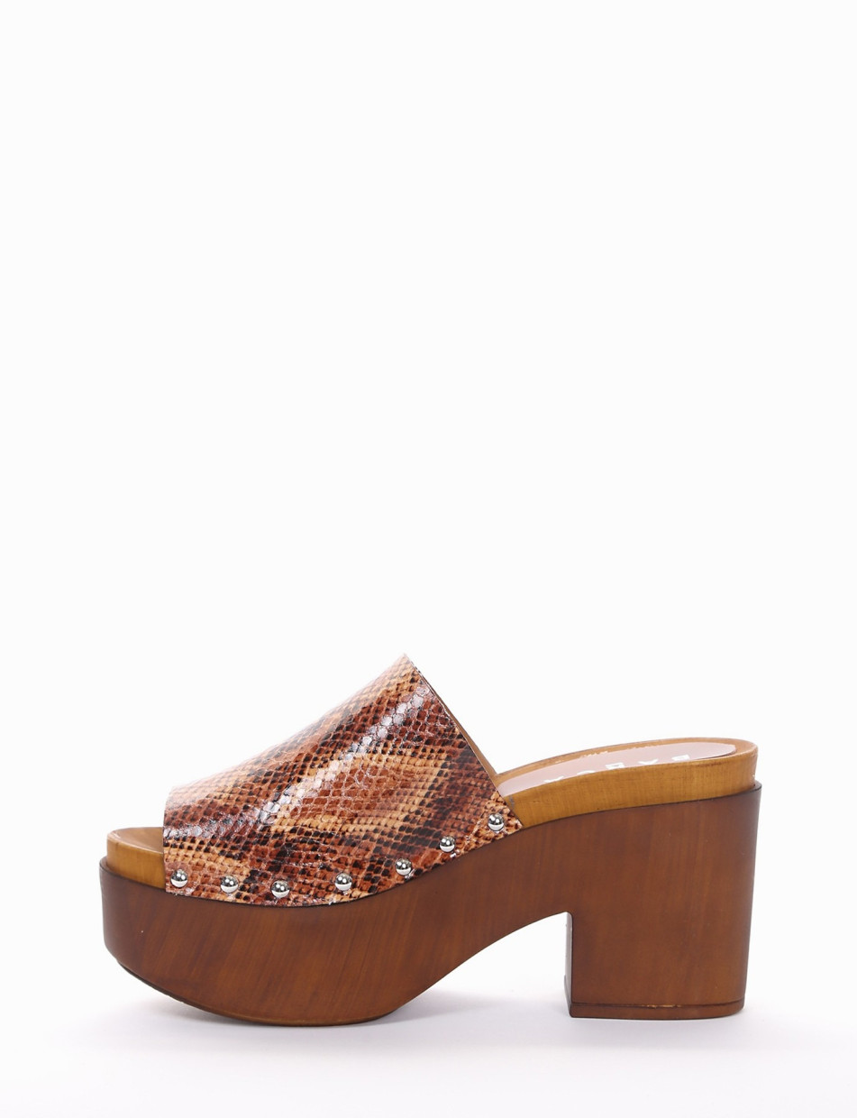 Slippers heel 9 cm brown python