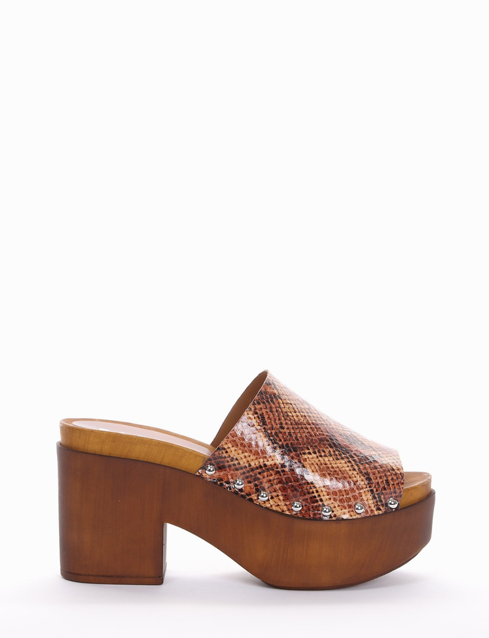 Slippers heel 9 cm brown python