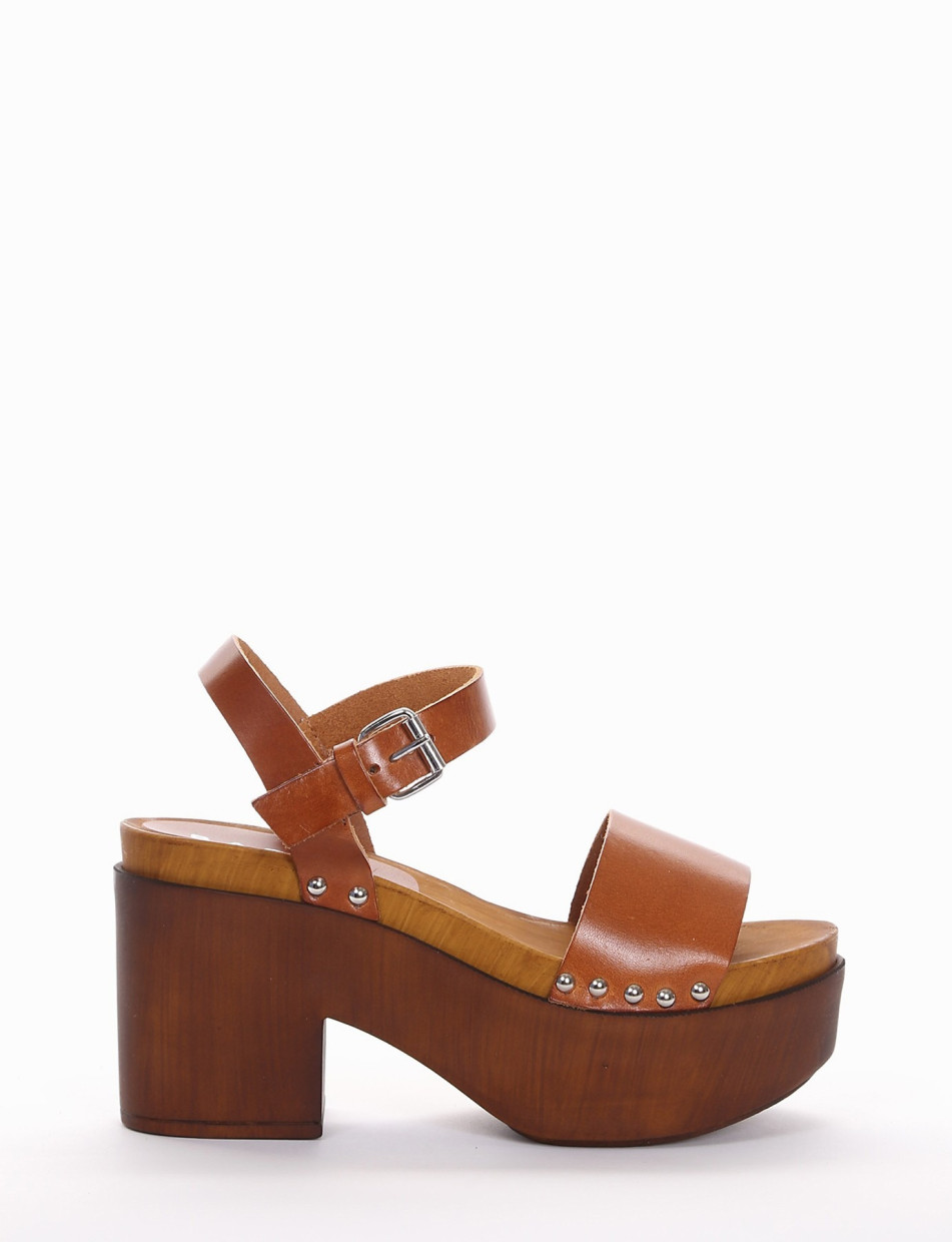 High heel sandals heel 9 cm brown leather