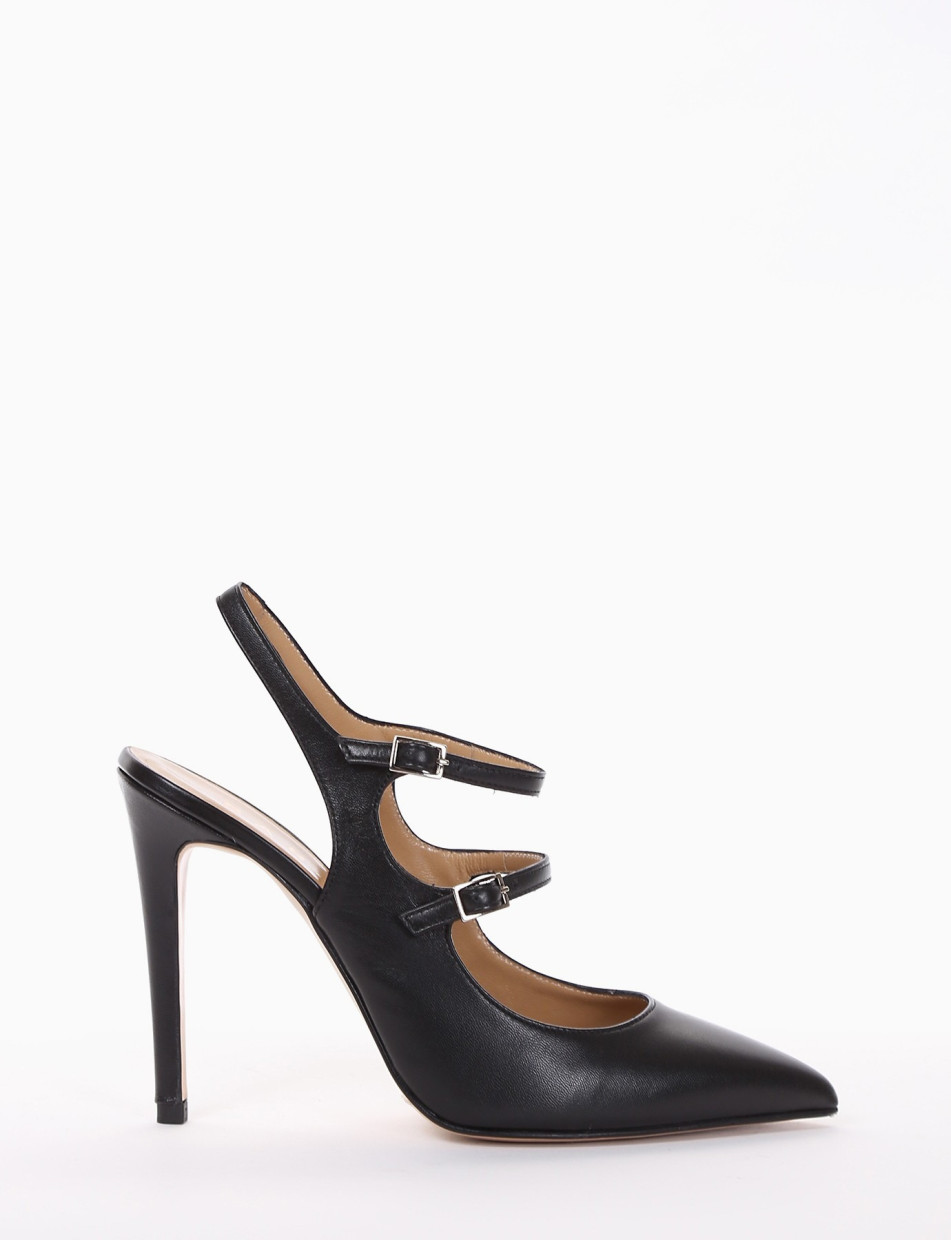 Slingback decoltè tacco 9 cm nero pelle