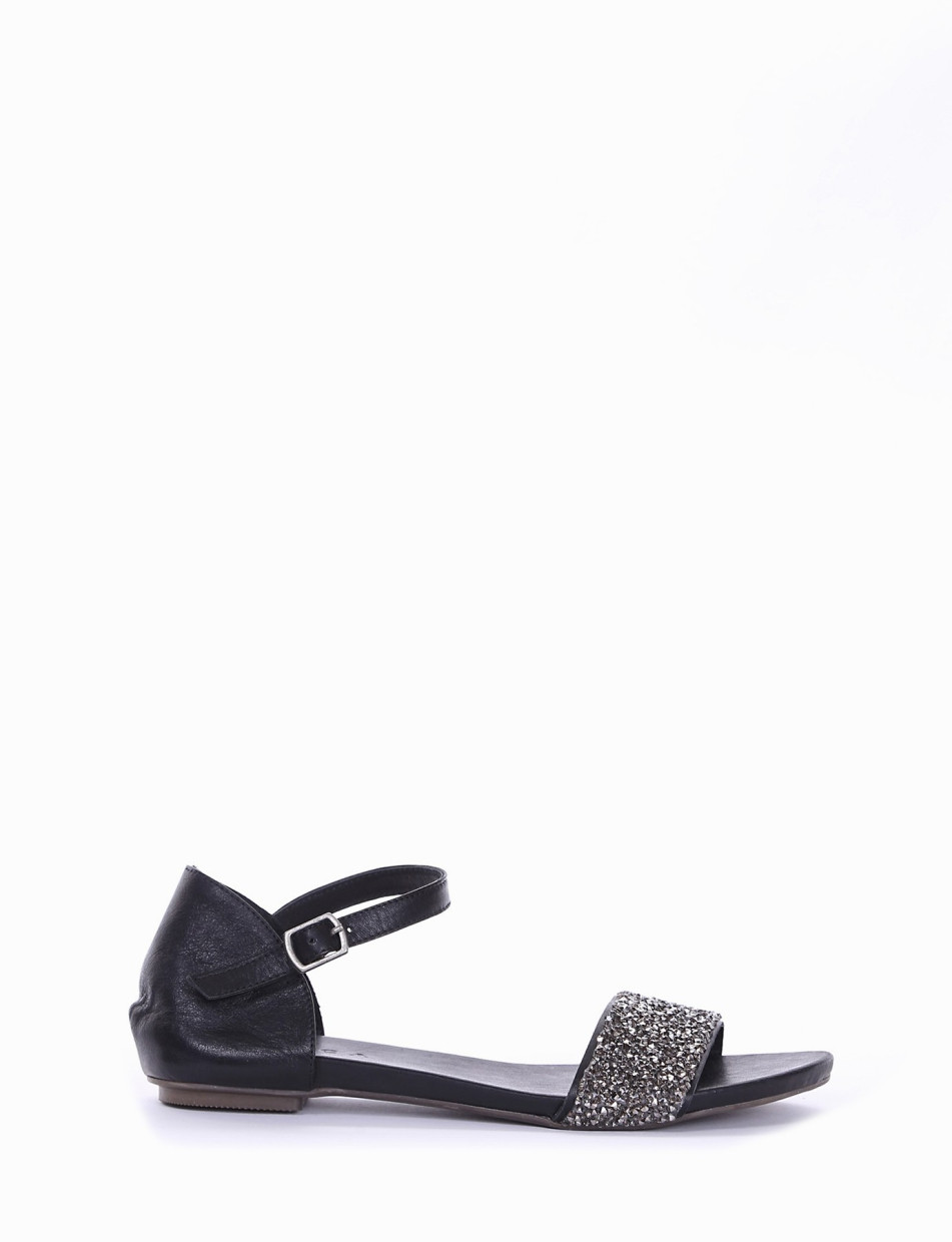 Low heel sandals heel 1 cm black leather