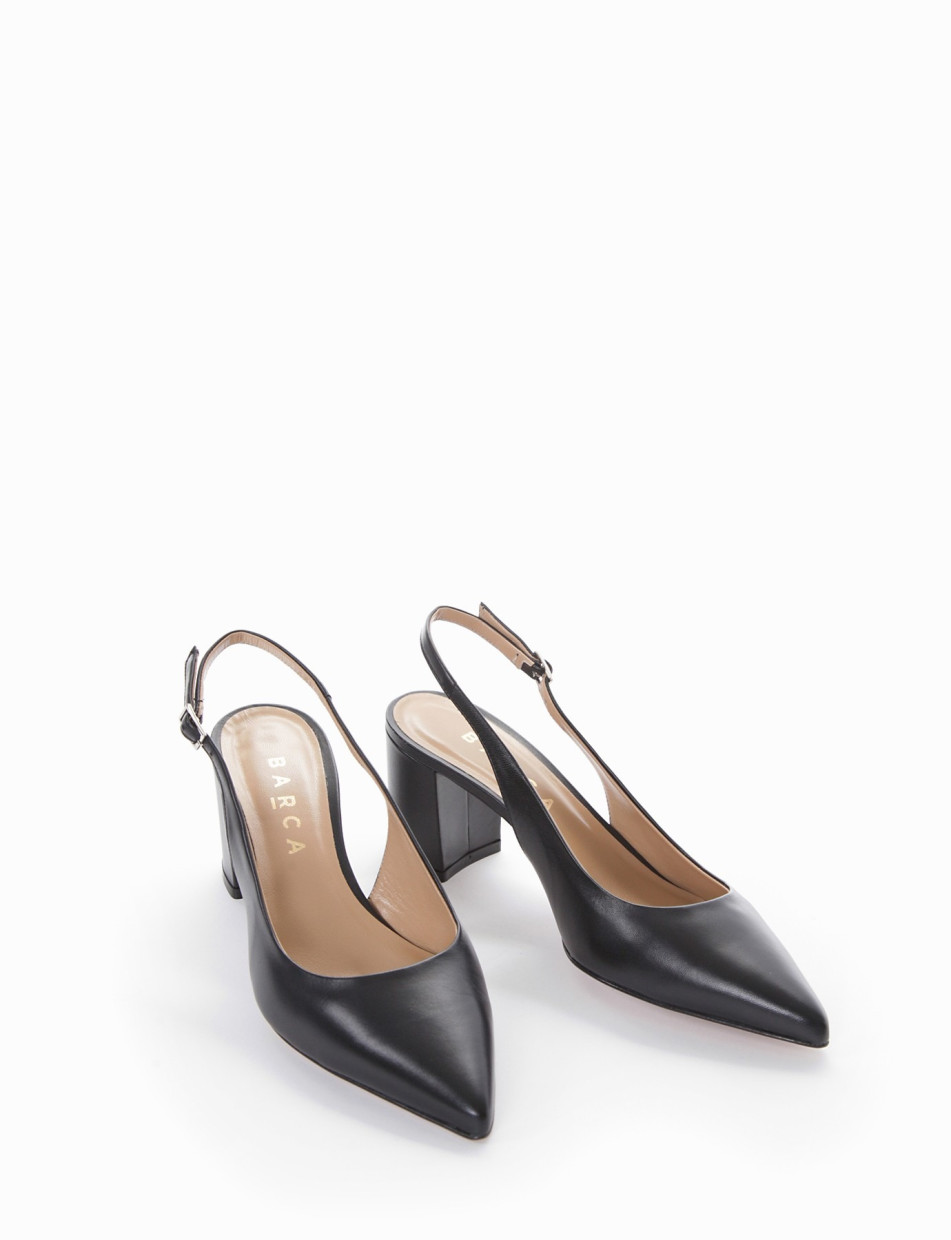 Slingback decoltè tacco 7cm nero pelle