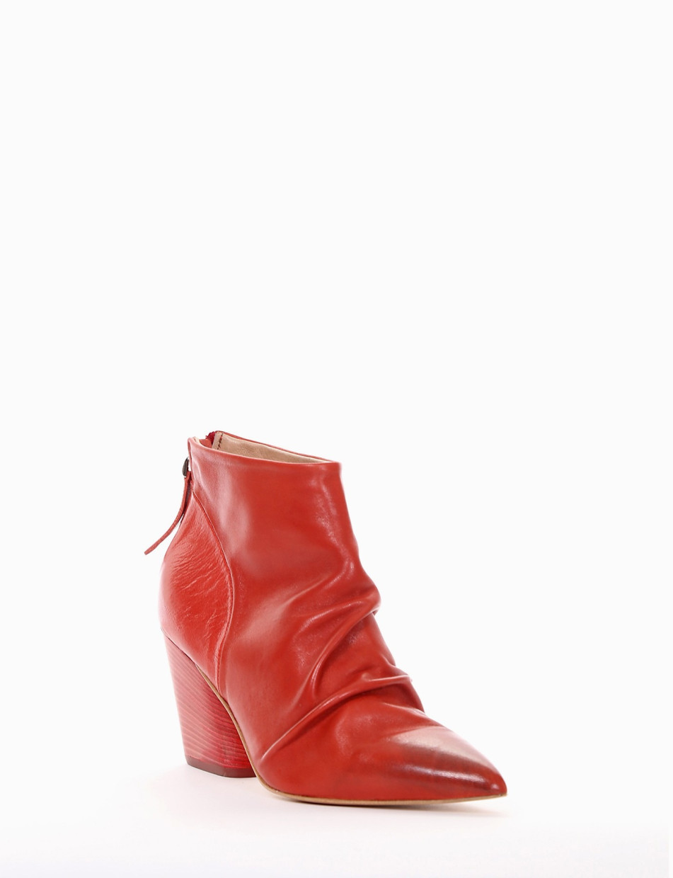 High heel ankle boots heel 7 cm red leather