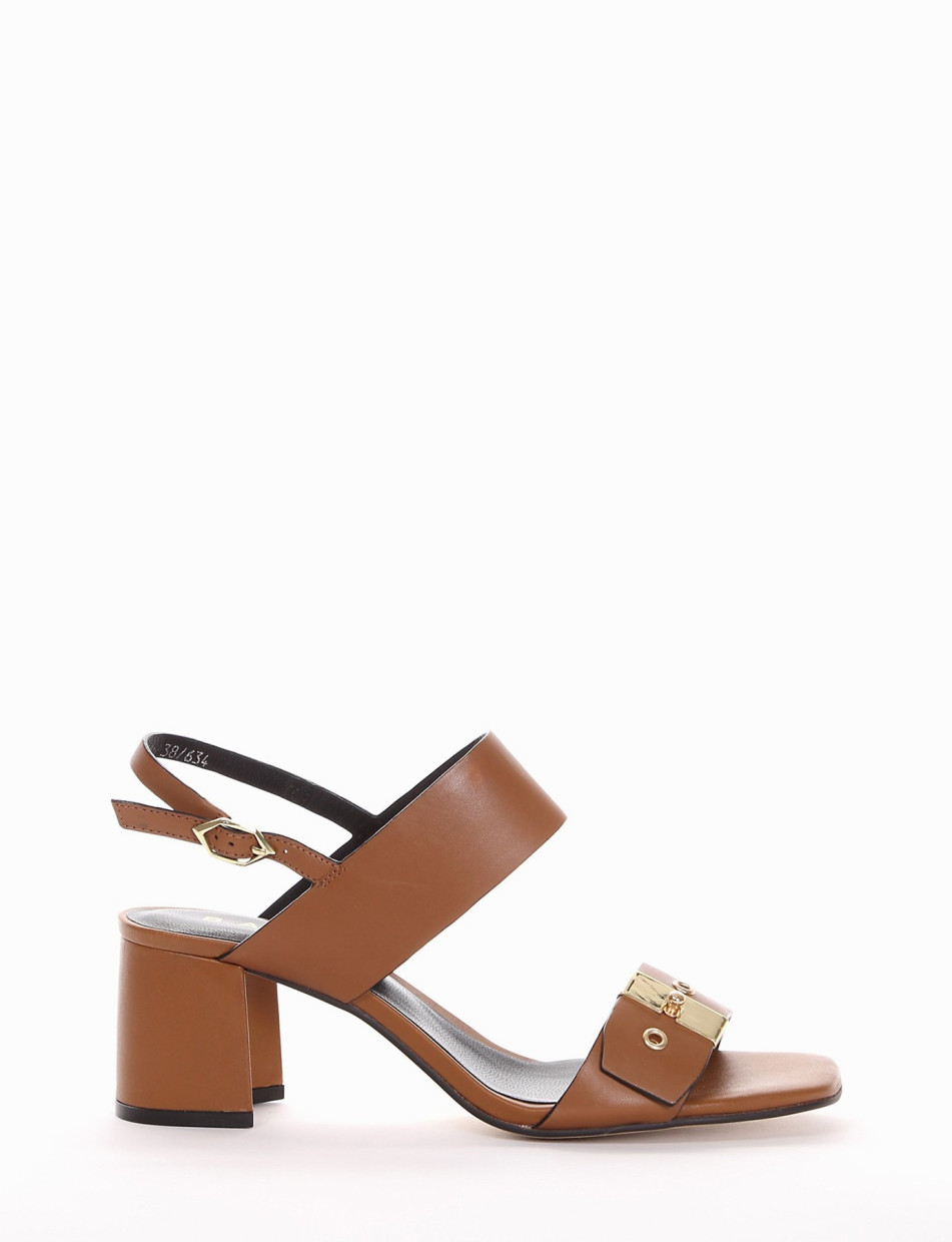 High heel sandals heel 6 cm brown leather