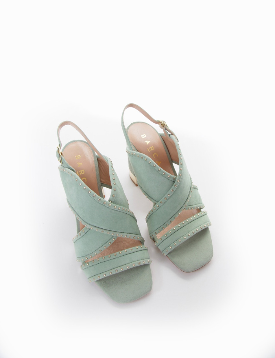 High heel sandals heel 10 cm green chamois