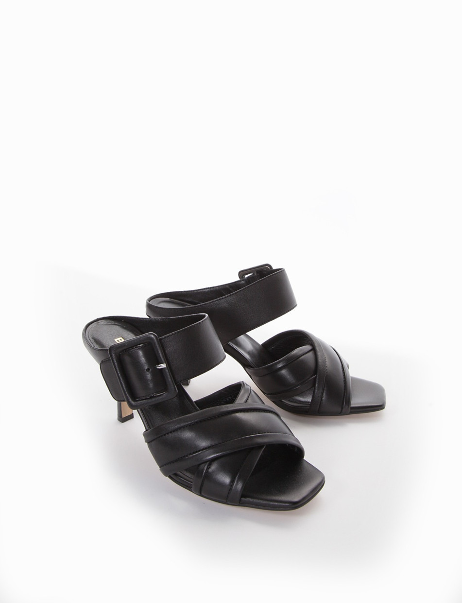 Slippers heel 8 cm black leather