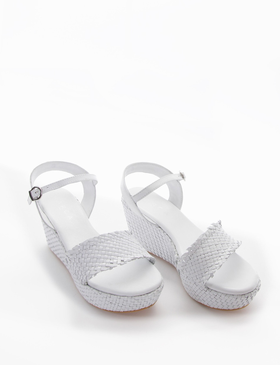 Wedge heels heel 5 cm white leather