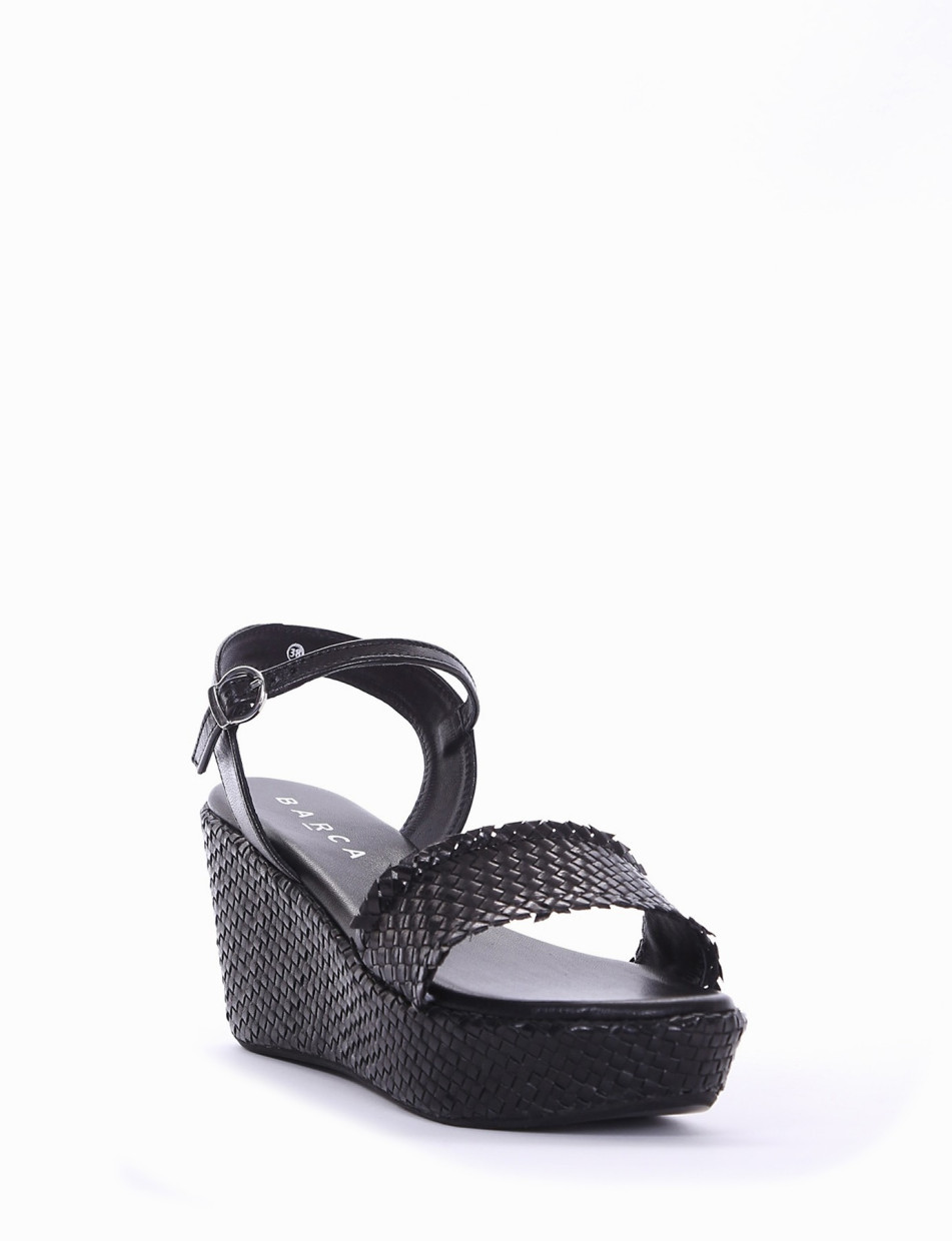 Wedge heels heel 5 cm black leather