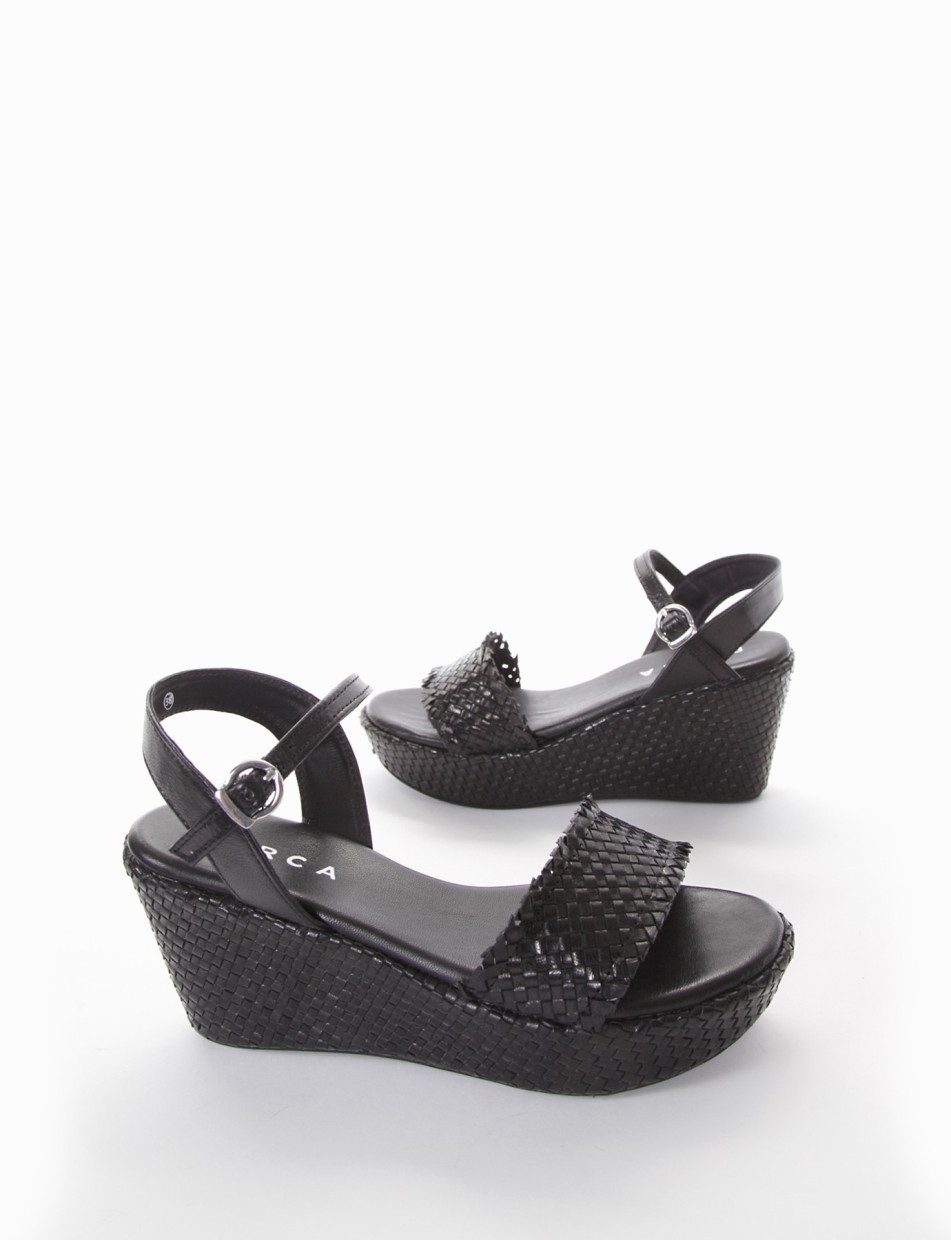 Wedge heels heel 5 cm black leather