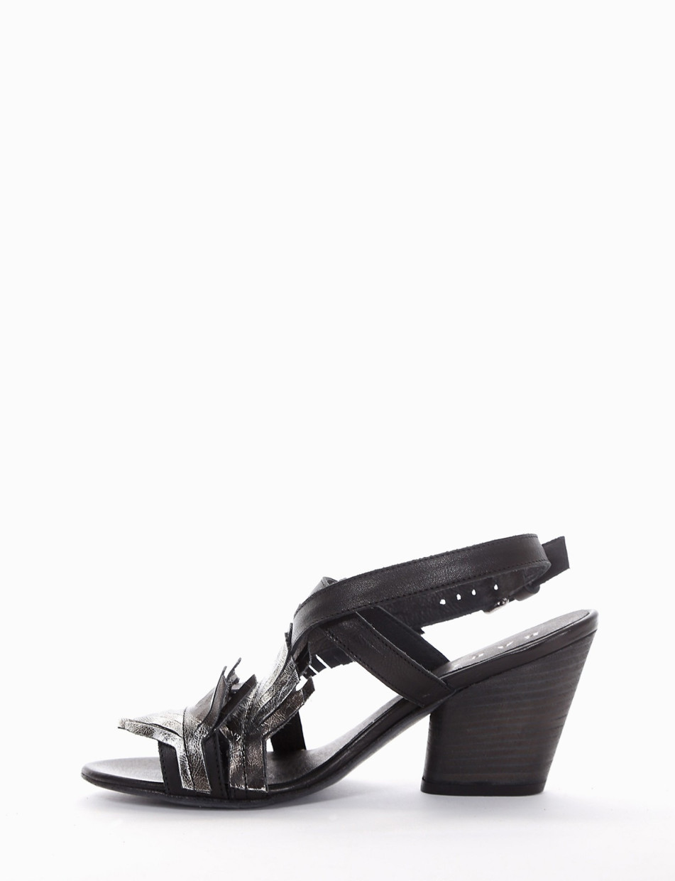 High heel sandals heel 8 cm black leather