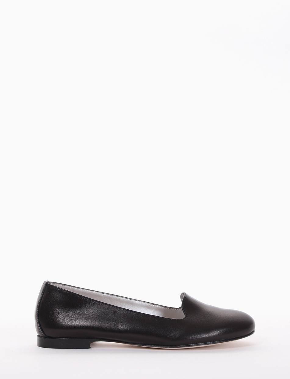 Flat shoes heel 1 cm black leather