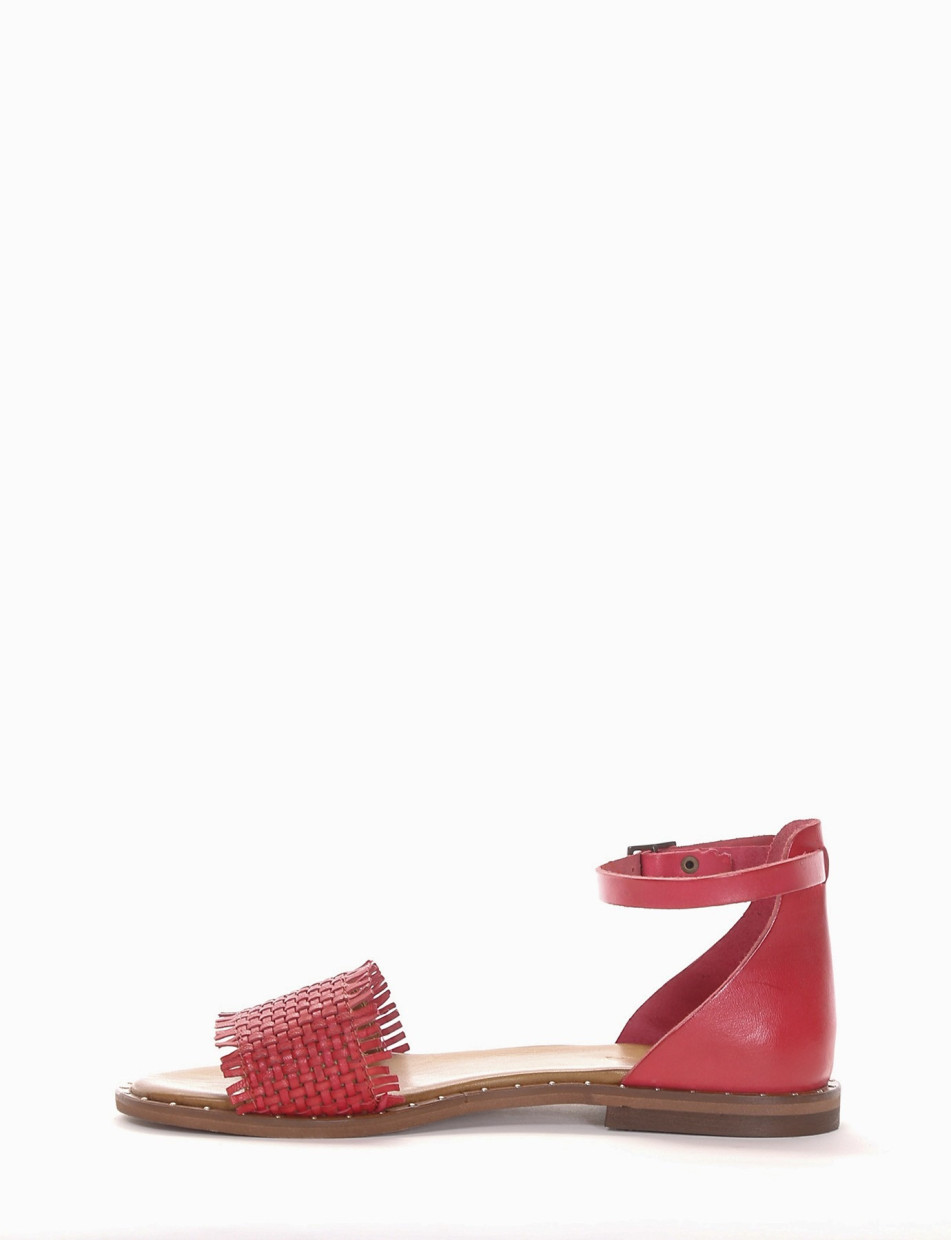 Low heel sandals heel 1 cm red leather