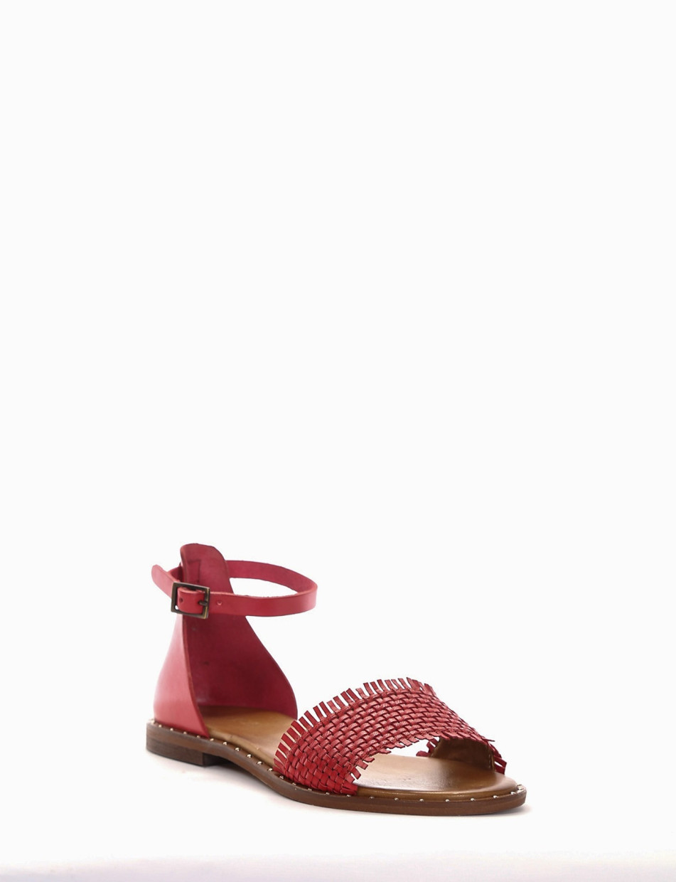 Low heel sandals heel 1 cm red leather