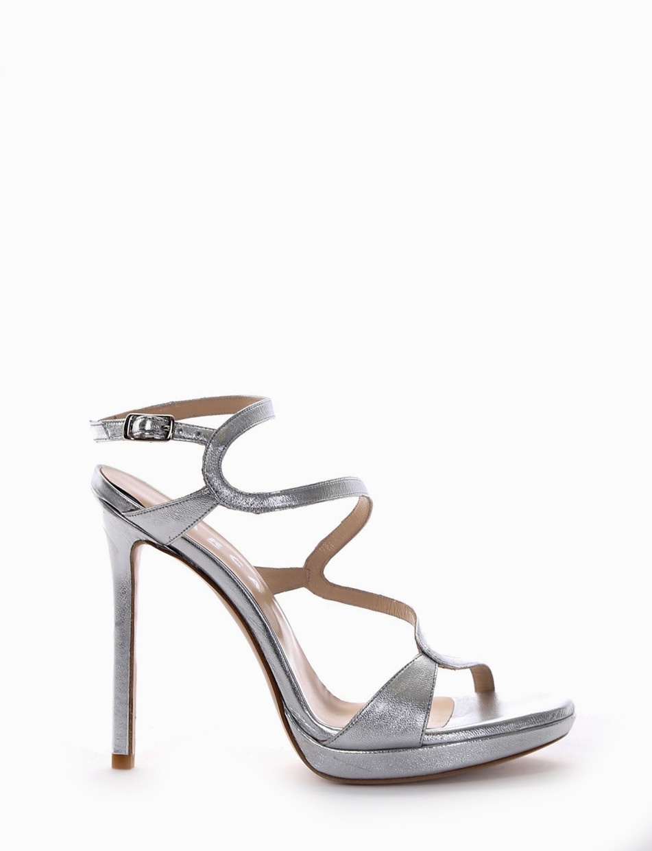 High heel sandals heel 10 cm silver laminated