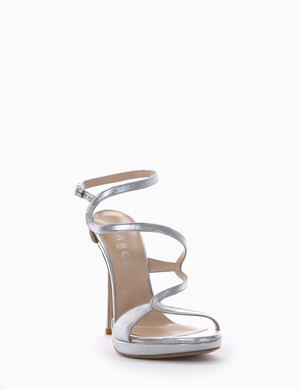 High heel sandals heel 10 cm silver laminated