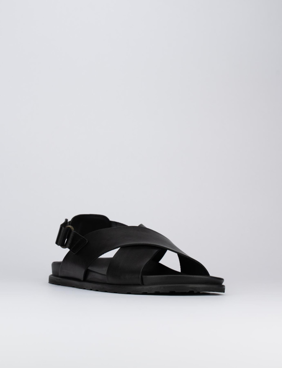 Sandals heel 1 cm black leather