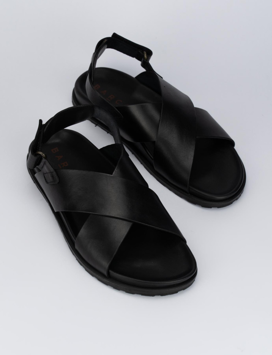 Sandals heel 1 cm black leather