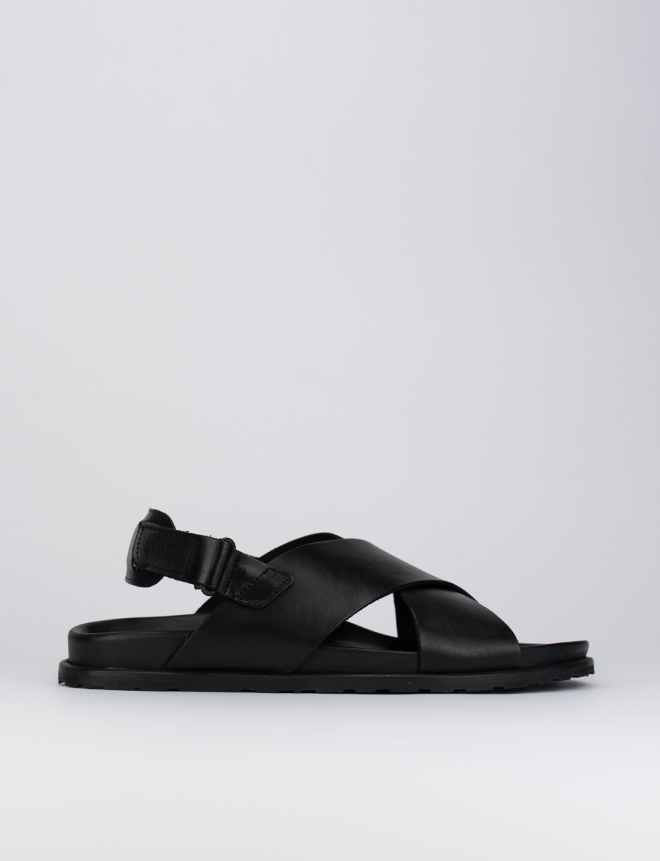 Sandals heel 1 cm black leather