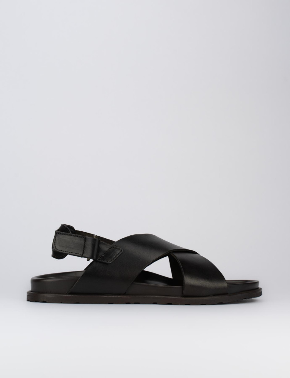 Sandals heel 1 cm dark brown leather