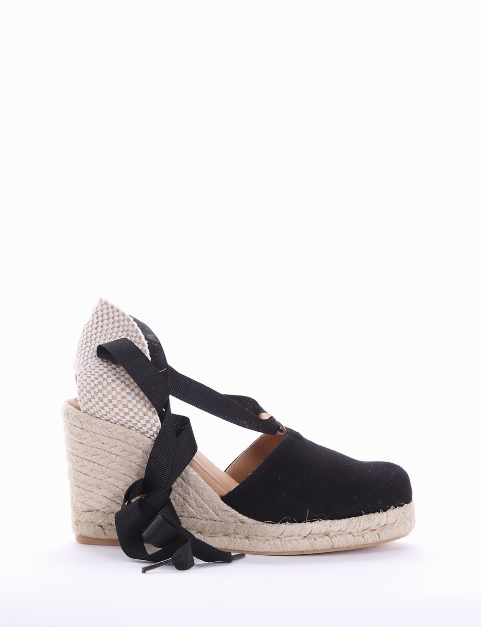 Espadrillas heel 8 cm black chamois