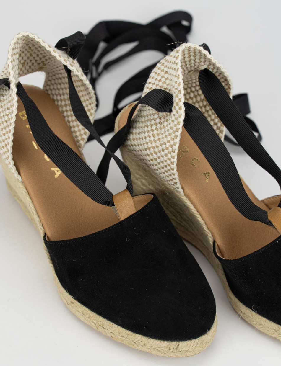 Espadrillas heel 8 cm black chamois