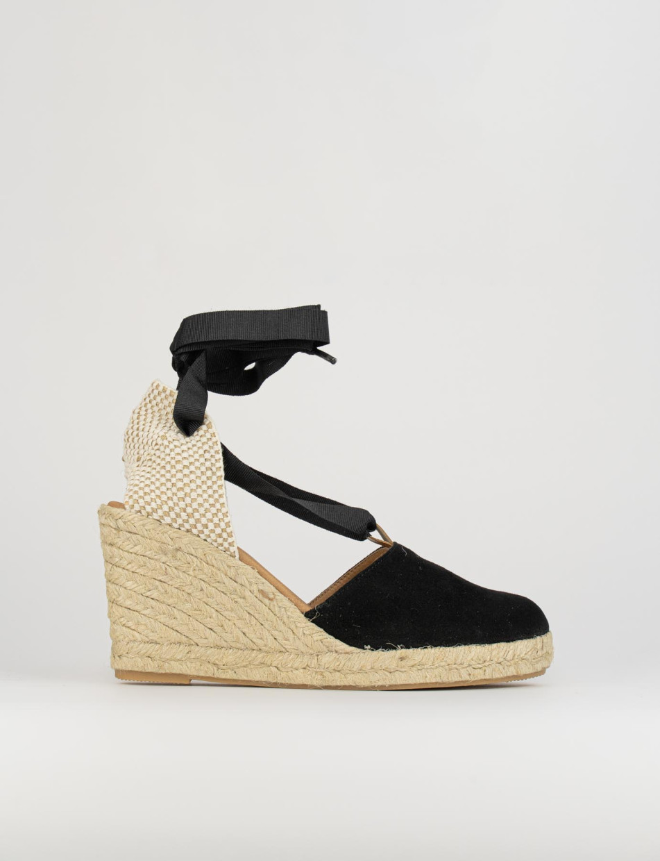 Espadrillas heel 8 cm black chamois