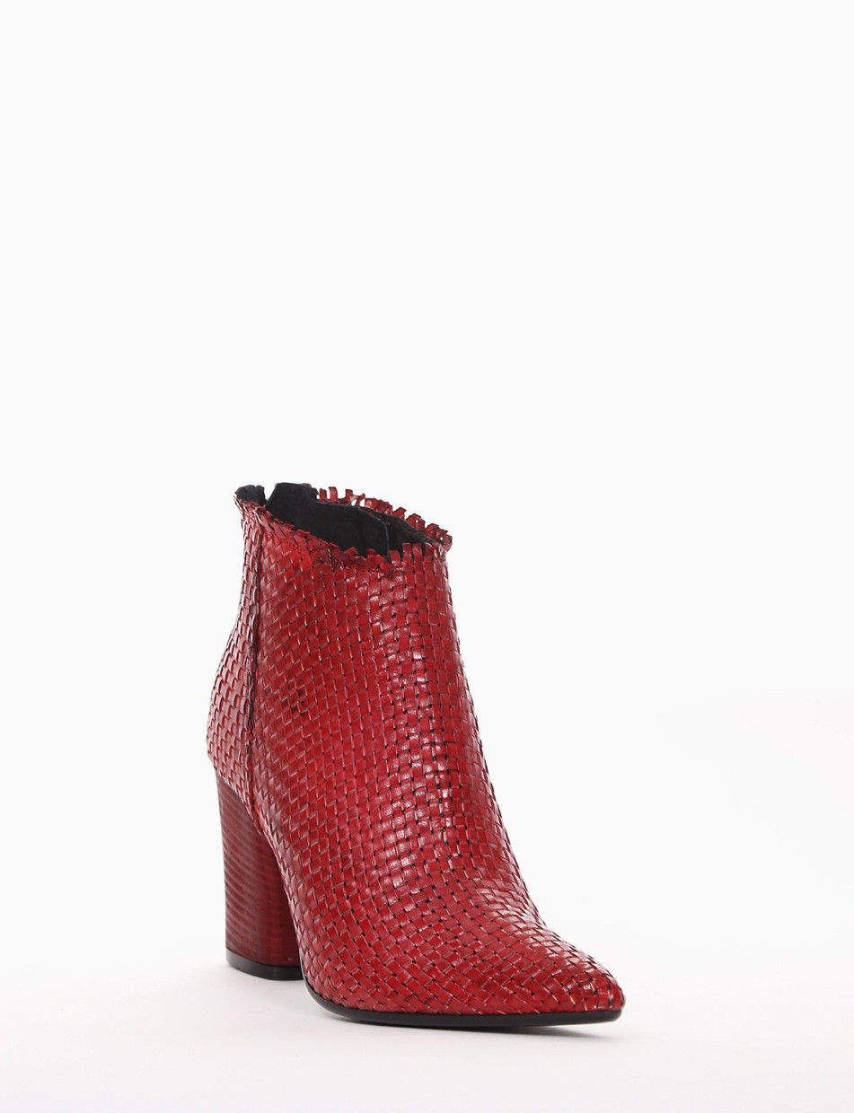 High heel ankle boots heel 8 cm red leather