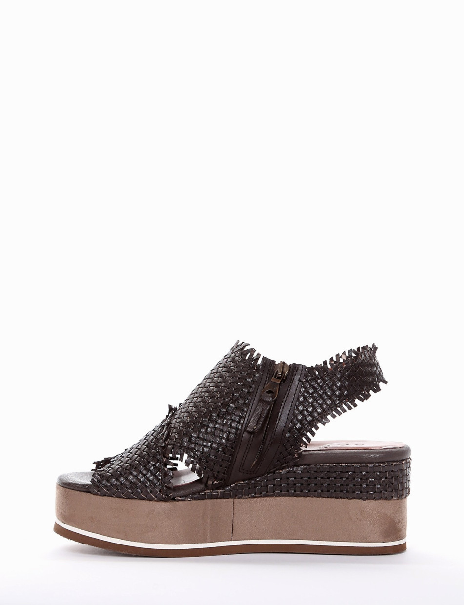 Wedge heels heel 5 cm dark brown leather